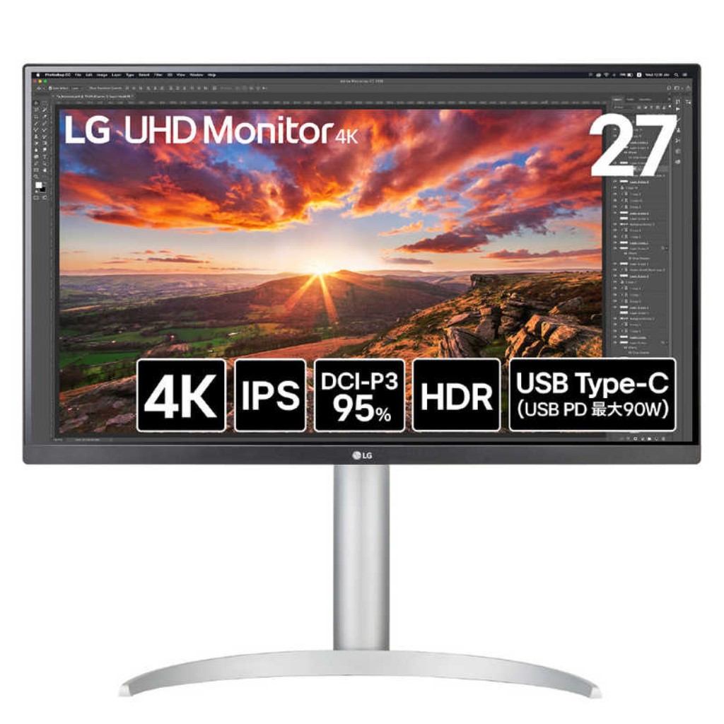 LG Electronics Japan 27インチ ワイド液晶ディスプレイ(3840x2160/IPS/アンチグレア/HDMIx2/DP/TypeC(PD90W)/スピーカー/高さ調整/ピボット/3年保証) 27UP850K-W
