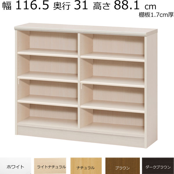 ＼送料無料／本棚・書棚　既製品　幅116.5　奥行き31（レギュラー）　高さ88.1ｃｍ(棚板1.7cm厚標準）