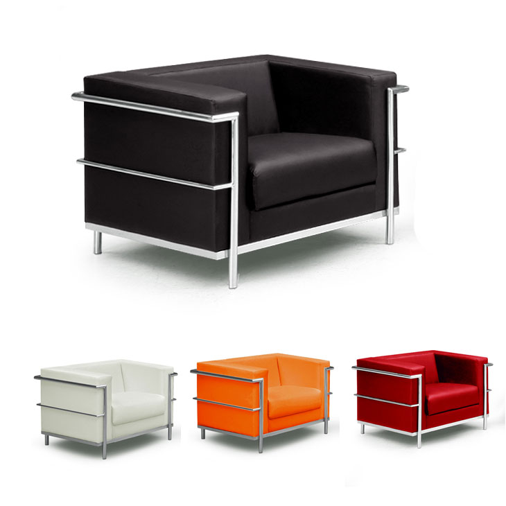 1人掛けソファ ル・コルビジェ LC2 デザイナーズ ソファー Le Corbusier 1P 一人掛け 赤 ソファ sofa ブラック アイボリー レッド オレンジ リプロダクト ジェネリック家具 応接間 応接 商談室 応接間ソファ｜布団のソムリエ