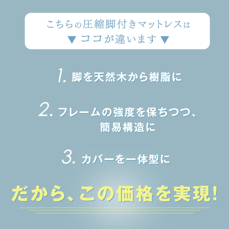 コスパ徹底追求した、圧縮脚付きマットレス！ 配送が早く、時間指定も