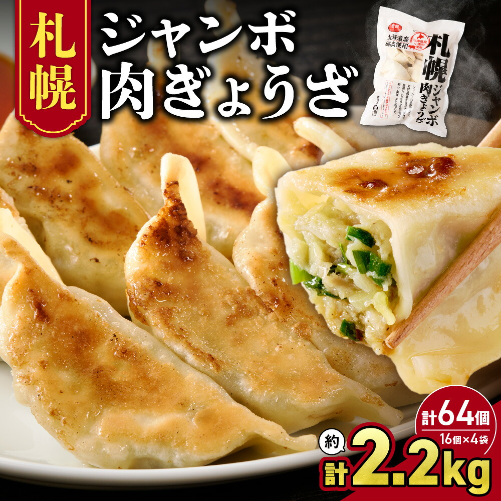 【ふるさと納税】 北海道物産展で注目★ 計64個 札幌 ジャンボ 肉ぎょうざ 北海道産 餃子 16個×4袋 セット 大容量 大きい ぎょうざ おかず 惣菜 晩ごはん おつまみ 晩酌 お弁当 簡単 お手軽 お取り寄せ グルメ 冷凍 佃善 北海道 札幌市