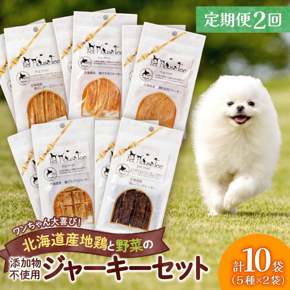 【ふるさと納税】 定期便 2回 無添加ジャーキー セット 5種類 2袋 愛犬用 ペットフード 地鶏 鶏 野菜 無添加 動物 犬 ドッグ ペット ご褒美 餌 フード エサ おやつ 乾物 ごはん ご飯 間食 ペットフード ドックフード 北海道 札幌市|北海道札幌市