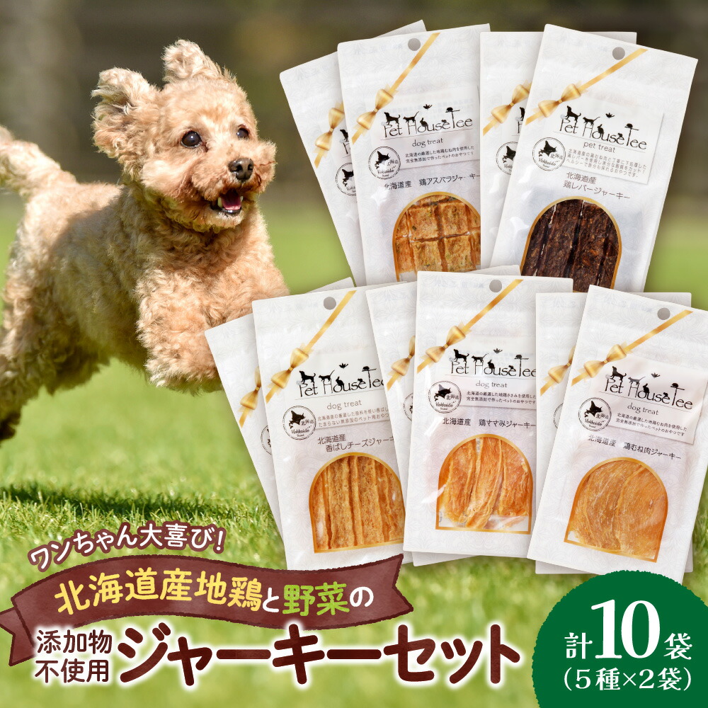 【ふるさと納税】 無添加ジャーキー セット 5種類 2袋 愛犬用 地鶏 鶏 野菜 無添加 動物 犬 ドッグ ペット ご褒美 餌 フード エサ おやつ 乾物 ごはん ご飯 間食 ペットフード ドックフード 北海道 札幌市｜北海道札幌市