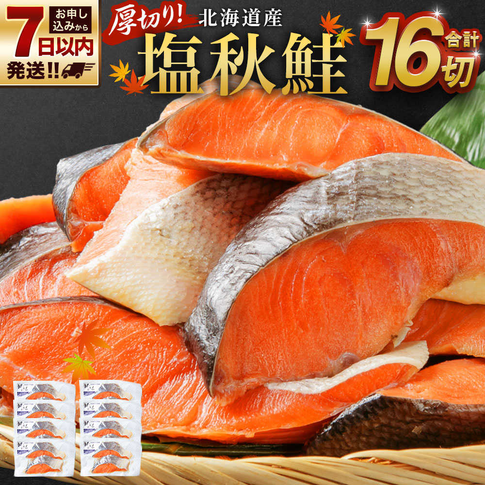 【ふるさと納税】厚切り！北海道産 塩秋鮭16切 （2切（200g）×8パック） 計1.6kg | 鮭 しゃけ さけ 魚介類 魚 切身 切り身 さかな 秋鮭 塩鮭 焼魚 おかず 料理 お惣菜 惣菜 焼くだけ おにぎり お茶漬け 焼き鮭 塩味 冷凍 お取り寄せ 小樽市 北海道 送料無料