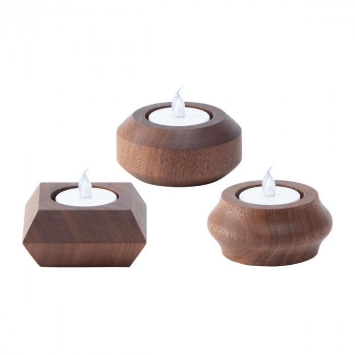 【ふるさと納税】【ギフト用】旭川家具　コサイン　キャンドルホルダーPOT・BAUM・SQUAREのセット　ウォルナット_03283 | クラフト 民芸 人気 おすすめ 送料無料