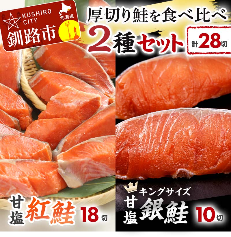 【ふるさと納税】 厚切り鮭を食べ比べ 紅鮭×18切れ 銀鮭×10切れ 計28切れ 2種 しゃけ シャケ さけ サケ F4F-8083