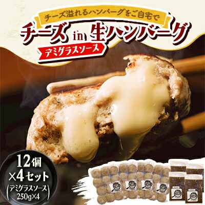 【ふるさと納税】チーズ in 生ハンバーグ 12個&times;4セット+デミグラスソース250g&times;4【配送不可地域：離島】【1673885】｜北海道帯広市 37,700円