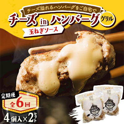 【ふるさと納税】【毎月定期便】チーズ in ハンバーグ　グリル 4個入(玉ねぎソース)2セット全6回【配送不可地域：離島】【4080191】