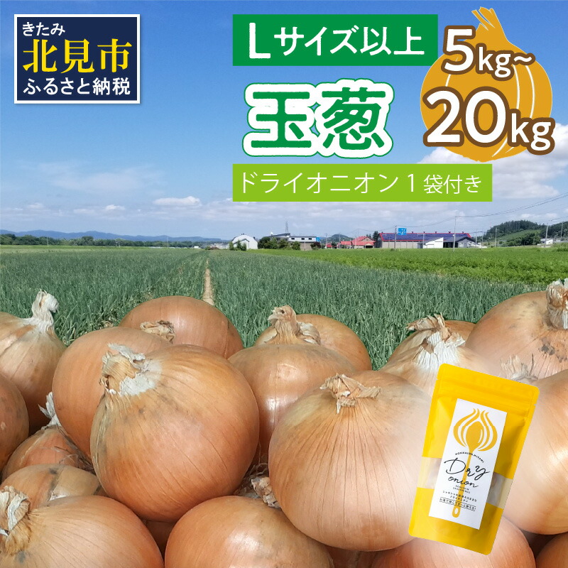 【ふるさと納税】【予約】玉葱 5kg 10kg 20kg Lサイズ以上 北見ドライオニオン1袋付き ( 玉ねぎ たまねぎ 5キロ 10キロ 20キロ ドライオニオン セット ふるさと納税 北見市  選べる 配送月 発送時期が選べる )