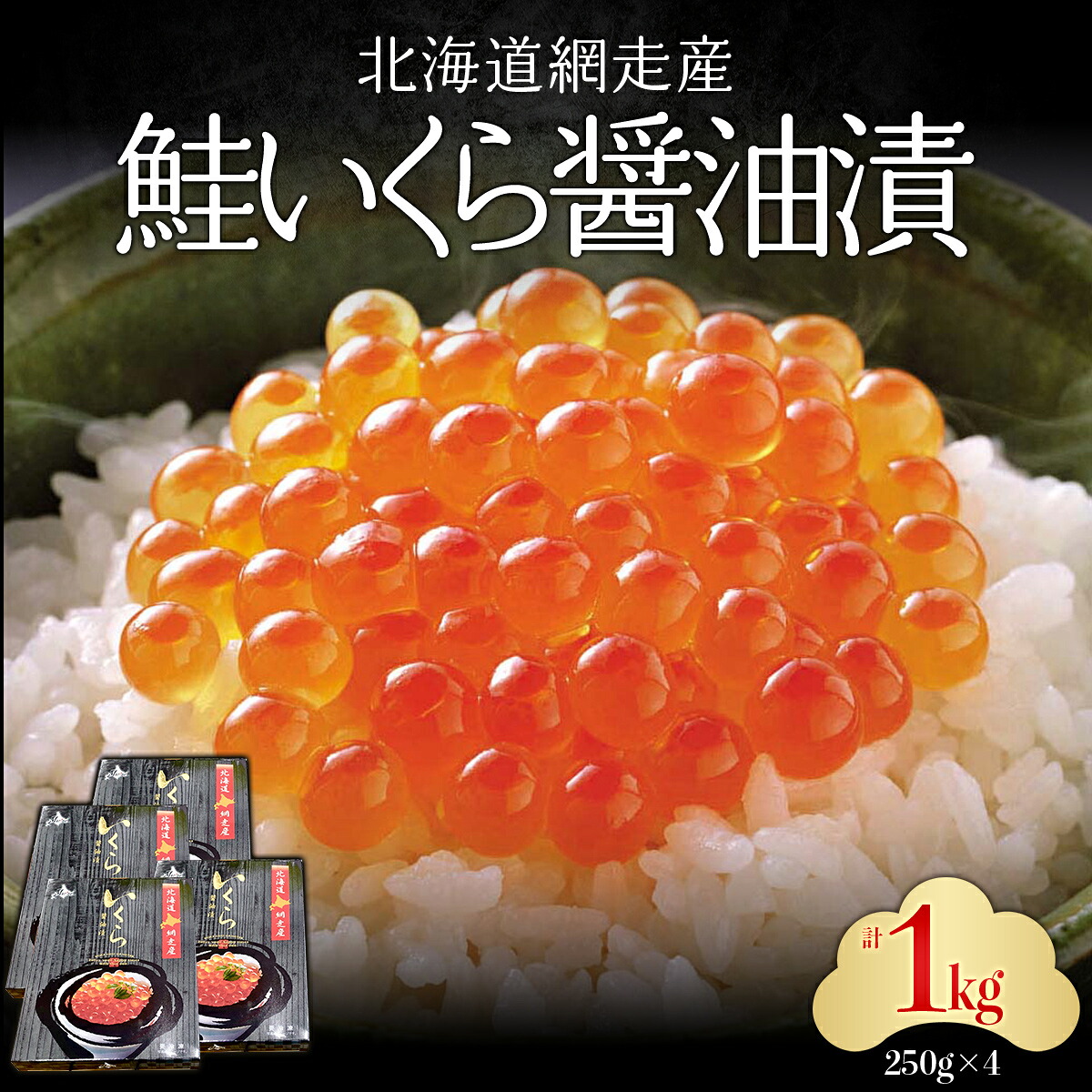 【ふるさと納税】 網走産「鮭いくら醤油漬」ドーンと1kg(250g×4) 【 ふるさと納税 人気 おすすめ ランキング いくら イクラ 鮭 鮭イクラ 鮭いくら イクラ醤油漬け 醤油漬 いくら醤油 イクラ醤油 オホーツク 北海道 網走市 送料無料 】 ABC034
