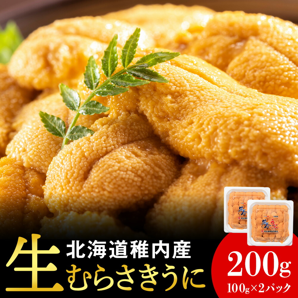 【ふるさと納税】【期間限定】稚内の厳選ムラサキウニ 生パック 獲れたて即日発送!100g×2パック <br>うに ウニ 雲丹 むらさきうに ムラサキウニ 海鮮 魚介 生ウニ 小分け 北海道ふるさと納税 稚内 ふるさと納税 北海道 【配送不可地域：離島・沖縄県】