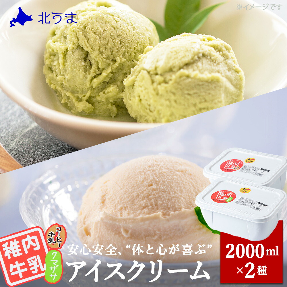 【ふるさと納税】【業務用】稚内牛乳アイスクリーム2000mクマザサ×コーヒー牛乳2個セット アイス アイスクリーム スイーツ デザート 氷菓 牛乳 北海道ふるさと納税 稚内 【配送不可地域：離島・沖縄県】