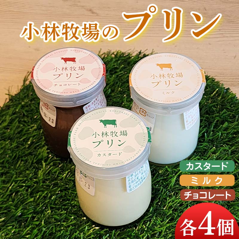 【ふるさと納税】小林牧場プリン カスタード、ミルク、チョコレート 各4個 EB8-0461|北海道江別市
