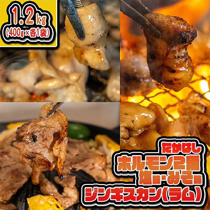 【ふるさと納税】たかはしジンギスカン（ラム）とホルモン（みそ味・塩味）3種セット（400g×各1袋）計1.2kg 羊肉 ラム肉 焼肉 冷凍 食べ比べ おうち焼肉 バーベキュー