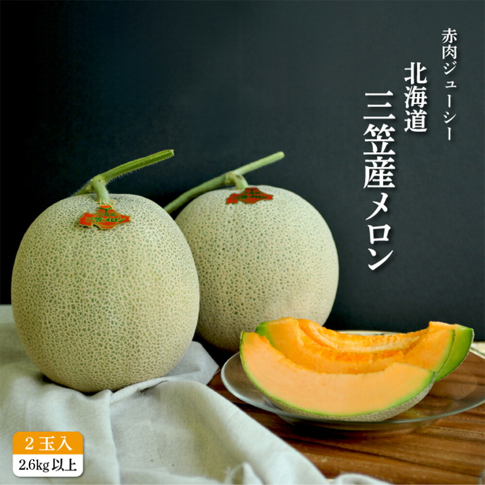 【ふるさと納税】《2025年分受付中》とろける食感と甘い香り北海道三笠メロン2玉入（2.6kg以上） メロン 先行予約 ２玉 フルーツ 2.6kg 果物 デザート グルメ 旬 取り寄せ 贈り物 ふるさと納税 三笠市 三笠 【0100101】