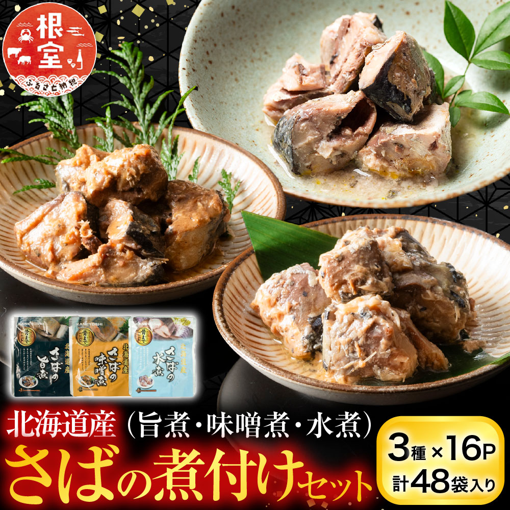 【ふるさと納税】 さば煮付けセット ( 3 種・各 16P ) 鯖 サバ 魚 さかな サカナ お取り寄せ グルメ 海鮮 サバ缶 さば缶 水煮 缶詰め 旨煮 味噌煮 おかず ご飯のお供 北海道 根室市 ふるさと納税 B-09057 16,790円