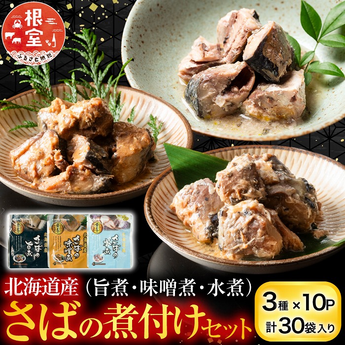 【ふるさと納税】 さば煮付けセット ( 3 種・各 10P ) 鯖 サバ 魚 さかな サカナ お取り寄せ グルメ 海鮮 サバ缶 さば缶 水煮 缶詰め 旨煮 味噌煮 おかず ご飯のお供 北海道 根室市 ふるさと納税 B-09057｜北海道根室市