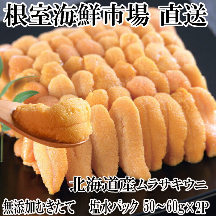 【ふるさと納税】無添加むきたてムラサキウニ塩水パック50～60g×2P[5月初旬以降発送] A-14215
