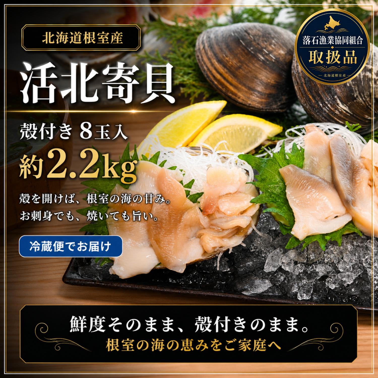 【ふるさと納税】[北海道根室産]活北寄貝(殻付き)8玉 計約2.2kg A-20015｜北海道根室市
