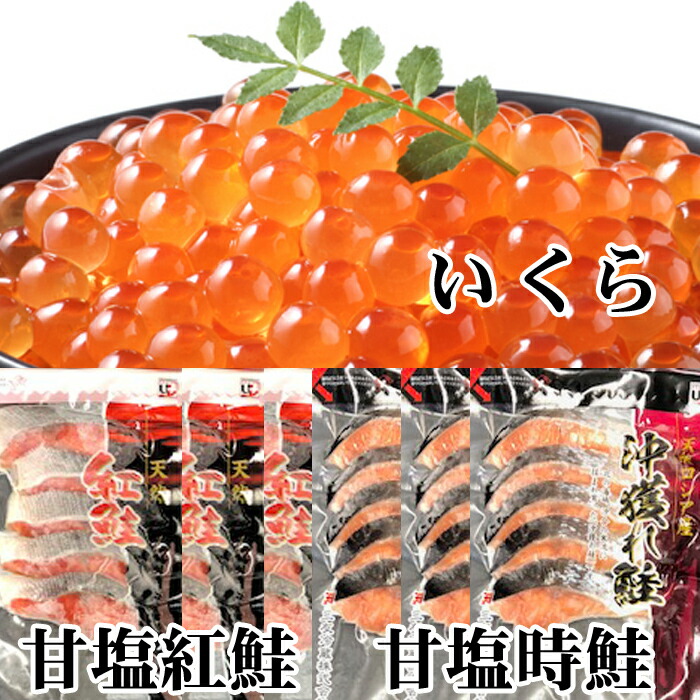 【ふるさと納税】 甘塩紅鮭 5 切 × 10P、甘塩時鮭 5 切 × 10P、いくら醤油漬け 100g × 5Ｐセット サケ さけ しゃけ シャケ 紅ザケ べにざけ ベニザケ イクラ 醤油 醤油漬 魚卵 鮭卵 お取り寄せ グルメ 海鮮 北海道 根室市 E-36002