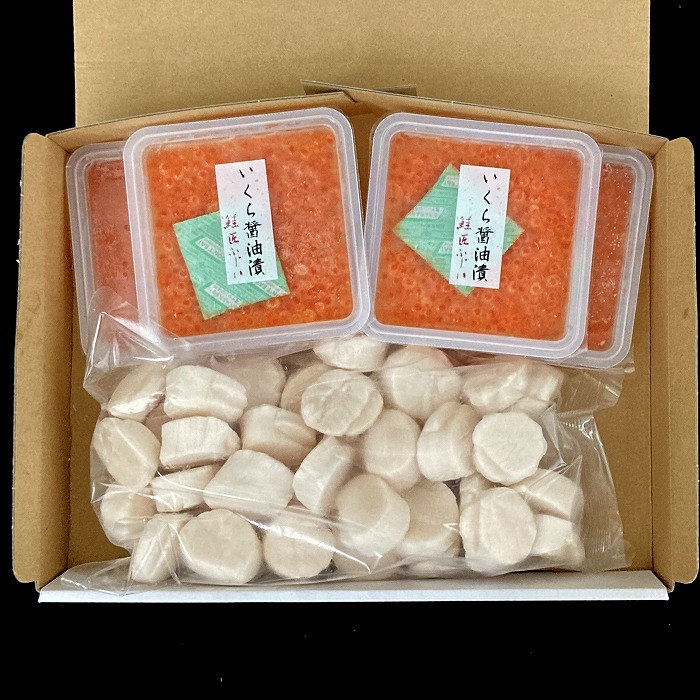 北海道根室産 いくら醤油漬80g×4P お刺身帆立貝柱600g C-42079