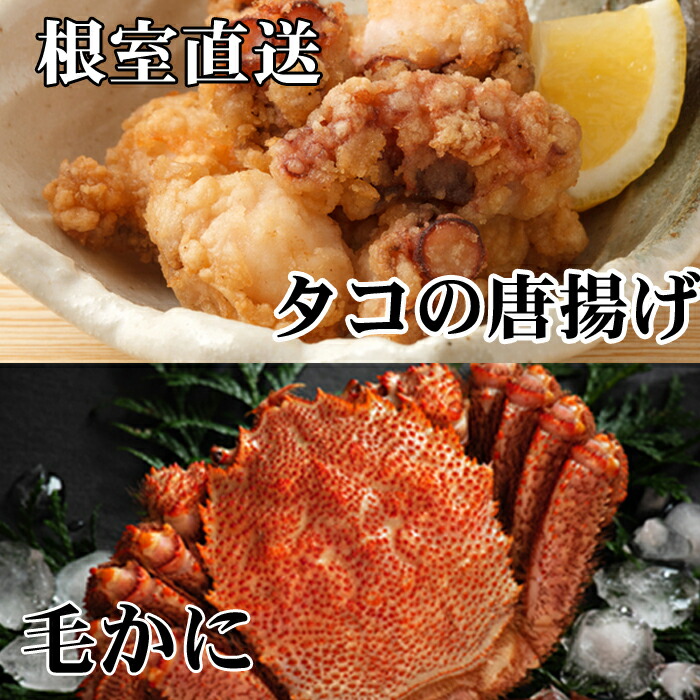 【ふるさと納税】 毛かに 400g 前後 ~ 550g 前後 &times; 1 尾、たこ唐揚げ 250g &times; 2P 毛がに 毛蟹 けがに ケガニ かに カニ 蟹 蛸 タコ お取り寄せ グルメ 海鮮 からあげ 北海道 根室市 ふるさと納税 C-76046｜北海道根室市 20,880円