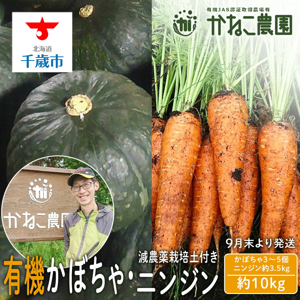 【ふるさと納税】【2025年9月末より発送】栽培期間農薬不使用有機かぼちゃ・減農薬栽培土付きニンジンセット【かねこ農園】<br>北海道ふるさと納税 野菜 南瓜 有機栽培 有機野菜 人参 JAS認定圃場 北海道 【北海道千歳市】