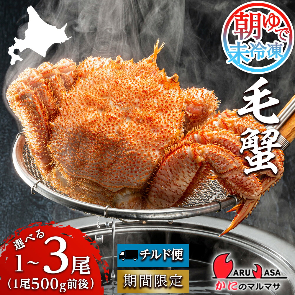 【ふるさと納税】北海道産【朝ゆで】毛ガニ 選べる1尾～3尾 （1尾500g前後） 期間限定！＜かにのマルマサ＞ 北海道ふるさと納税 海鮮 ふるさと納税海鮮 北海道 海鮮 千歳市 グルメ お取り寄せ ケガニ 毛蟹 ガニ 毛ガニ 蟹 カニ 北海道 お歳暮 ギフト ふるさと納税