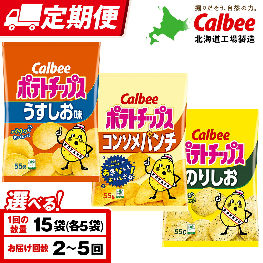 【ふるさと納税】【選べる定期便】カルビーポテトチップス 3種セット 合計15袋 うすしお・コンソメパンチ・のりしお 《千歳工場製造》 スナック お菓子 北海道 千歳 ポテチ ポテトチップス 北海道ふるさと納税 千歳市 ふるさと納税 ギフト ふるさと納税