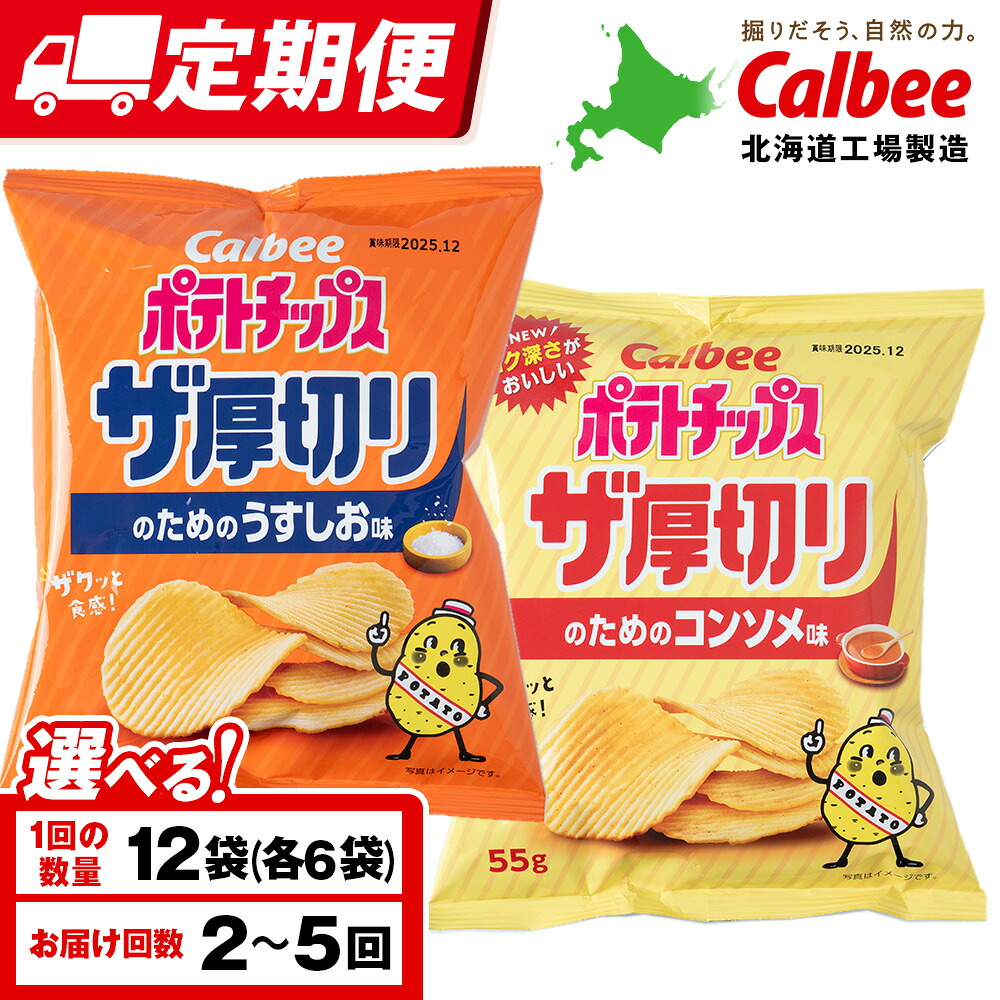【ふるさと納税】【選べる定期便】ザ厚切りのための ２種セット うすしお・コンソメ 各6袋 カルビー ポテトチップス 《千歳工場製造》 スナック お菓子 北海道 千歳 ポテチ ポテトチップス 北海道ふるさと納税 千歳市 ふるさと納税 ギフト ふるさと納税
