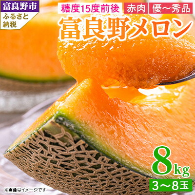 【ふるさと納税】糖度15度前後 富良野メロン 赤肉 8kg (3～8玉入り)_ メロン めろん 富良野メロン 赤肉メロン 富良野産 ふらの 北海道 国産 高糖度 甘い 赤肉 3玉~8玉 フルーツ 果物 おやつ デザート 贈答 ギフト プレゼント 産地直送 送料無料 【1426688】