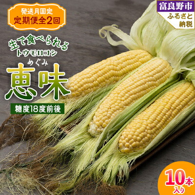 【ふるさと納税】【発送月固定定期便】「生」で食べられる!北海道富良野産 トウモロコシ 恵味(めぐみ)10本入り全2回_ トウモロコシ とうもろこし 北海道 富良野産 恵味 めぐみ 定期便 全2回 野菜 生 やさい コーン 国産 産地直送 送料無料 【配送不可地域：離島】【4008508】