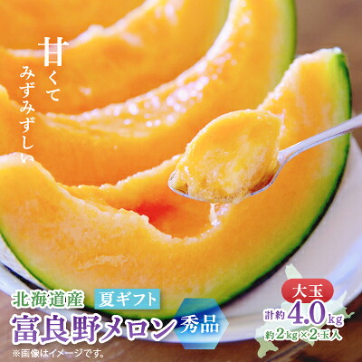 【ふるさと納税】【2026年発送】富良野メロン(赤肉) 夏ギフト 大玉秀品 2.0kg以上×2玉入計4kg_ くだもの 果物 フルーツ デザート メロン 北海道 富良野市 産地直送 化粧箱 送料無料 贈答 ギフト 【1700044】|北海道富良野市