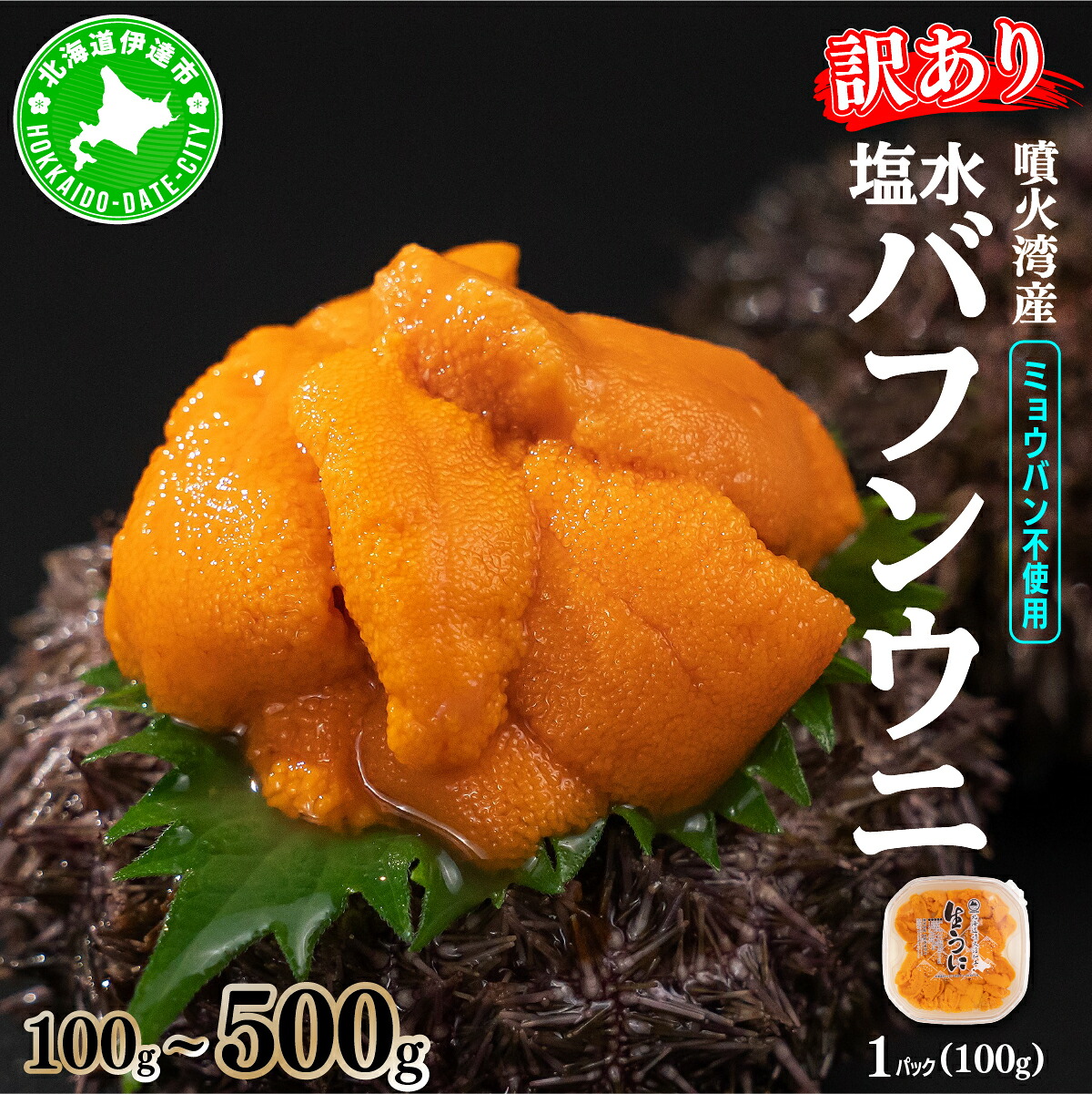 【ふるさと納税】訳あり 100%国産 北海道 噴火湾産 天然 塩水 バフンウニ 100g ~ 500g 《アフター保証付き》国産 ミョウバン不使用 うに ウニ 雲丹 海鮮 海産物 魚介 うに丼 寿司 無添加 産地直送 取り寄せ ギフト 北海道産 伊達市 送料無料|北海道伊達市