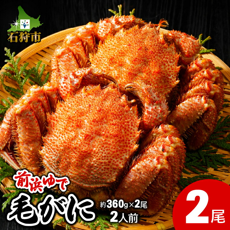 【ふるさと納税】蟹 かに カニ<br><br>前浜ゆで毛がに 姿(約360g×2尾)2人用<br><br>北海道 石狩市 いしかり 北海道産 ボイル済み 茹で済み そのまま 姿 まるごと 毛蟹 毛ガニ 堅蟹 かたがに 前浜茹で 人気 海産 水産 海鮮（のし対応不可）s1225