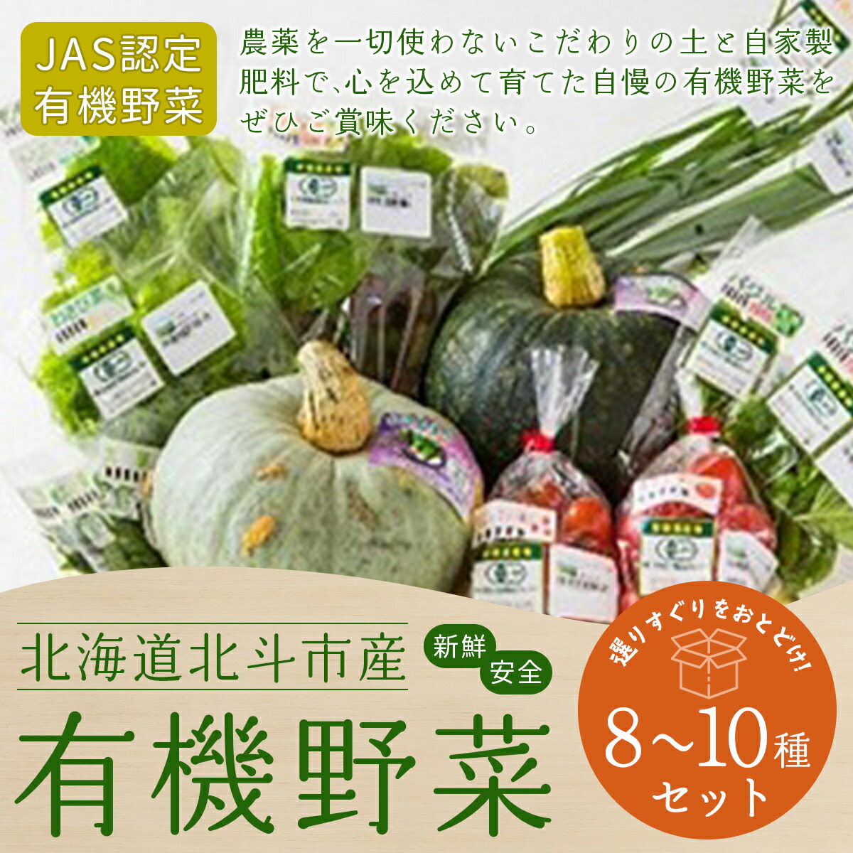 【ふるさと納税】【JAS認定有機野菜】北斗市産 有機野菜8～10種類野菜セット 紙箱入(季節で種類が変わります)  【 ふるさと納税 人気 おすすめ ランキング 野菜 詰め合わせ セット ベジタブル アラカルト 有機野菜 有機栽培 南瓜 北海道 北斗市 送料無料  】 HOKB019
