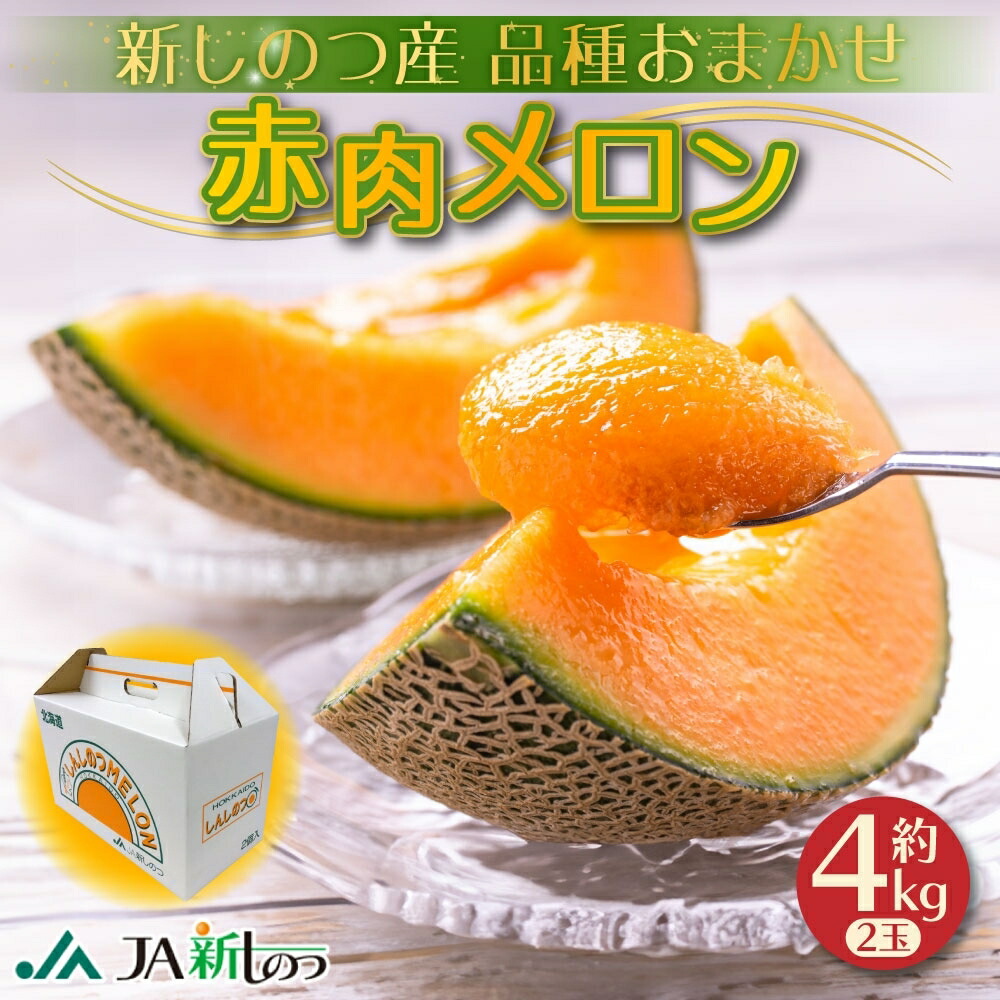 【ふるさと納税】北海道 新しのつ産 赤肉メロン 2玉 約4kg メロン 果物 フルーツ 旬 季節 希少 甘い 豊潤 国産 デザート ご褒美 ギフト お祝い 贈答品 贈り物 産地直送 JA新しのつ 送料無料 新篠津　お届け：2025年7月上旬～8月中旬まで随時出荷