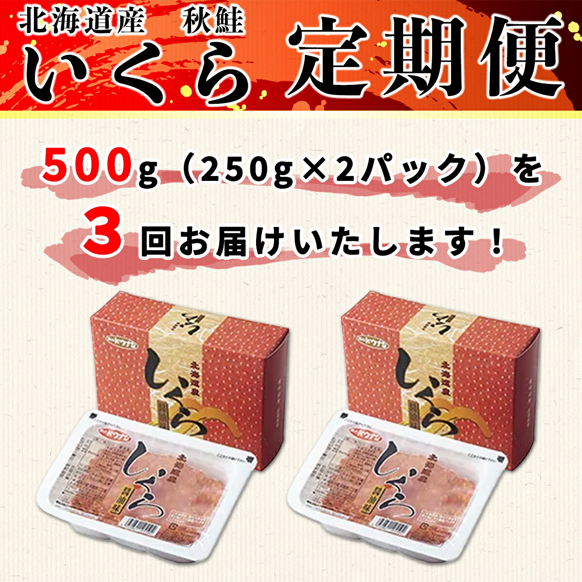 残りわずか】 ふるさと納税 いくら 500g 北海道産 250g×2パック 定期便 計3回 小分け イクラ 魚介類 冷凍 fucoa.cl