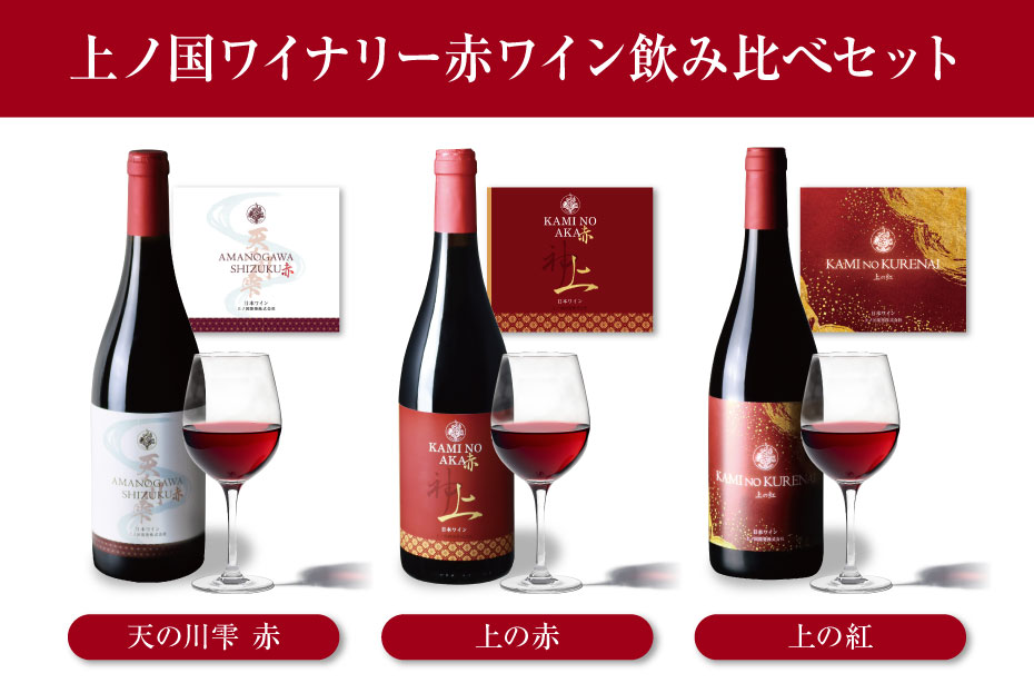 【ふるさと納税】上ノ国ワイナリーの赤ワイン飲み比べセット「天の川雫･赤＆上の赤＆上の紅」　750ml×各2本