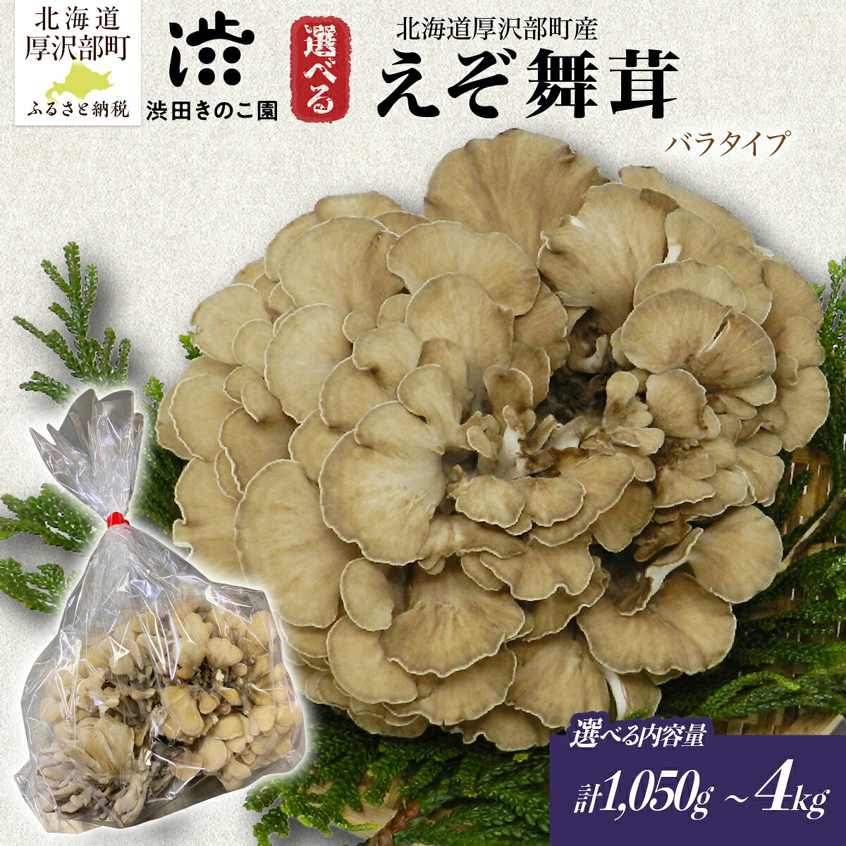 【ふるさと納税】北海道厚沢部町産 舞茸 厚沢部の極みえぞ舞茸 肉厚まいたけ 選べる内容量 家庭用バラタイプ 渋田きのこ園 冷蔵 産地直送｜北海道厚沢部町