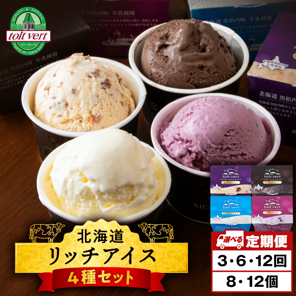 【ふるさと納税】 【定期便】リッチアイス 選べる定期便 8個・12個セット(100ml)【 4種 × 各2個・各3個】ミルク チョコ ラムレーズン カシス チーズ アイス アイスクリーム デザート スイーツ 北海道ふるさと納税 ふるさと納税 北海道 黒松内町 通販 ギフト|北海道黒松内町
