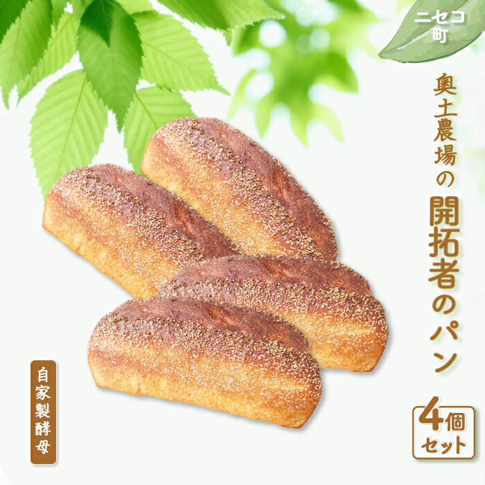 【ふるさと納税】開拓者のパン 4個 セット 自家製酵母 オンライン 申請 ふるさと納税 北海道 ニセコ パン ぱん 美味しいパン 面白い風味 朝食 朝ごはん トースト 道産小麦 冷凍パン 奥土農場 ニセコ町 【42006】