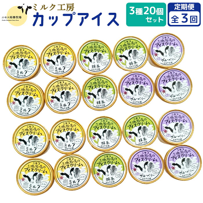 【ふるさと納税】【定期便：全3回】ニセコ高橋牧場ミルク工房 カップアイス3種20個セット【03130】