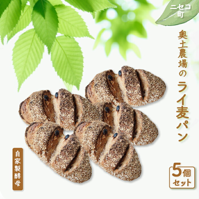【ふるさと納税】ライ麦パン 5個 セット | 自家製酵母 オンライン 申請 ふるさと納税 北海道 ニセコ ライ麦 パン ぱん 美味しいパン レーズン くるみ 朝食 朝ごはん スライス 道産小麦 冷凍パン 奥土農場 ニセコ町【42007】