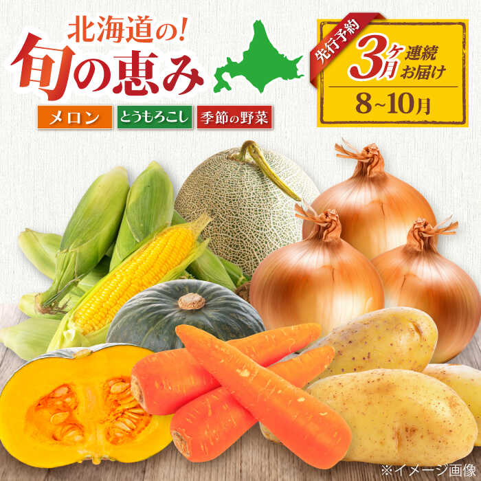 【ふるさと納税】先行予約 数量限定 北海道産 定期 旬の恵み 3品目  ▼全3回 定期便 《喜茂別町》【ニセコビュープラザ直売会協同組合】 メロン とうもろこし トウモロコシ コーン じゃがいも かぼちゃ 夏野菜 秋野菜 季節の野菜 先行予約 北海道  [AJAH003] 38000 38000円