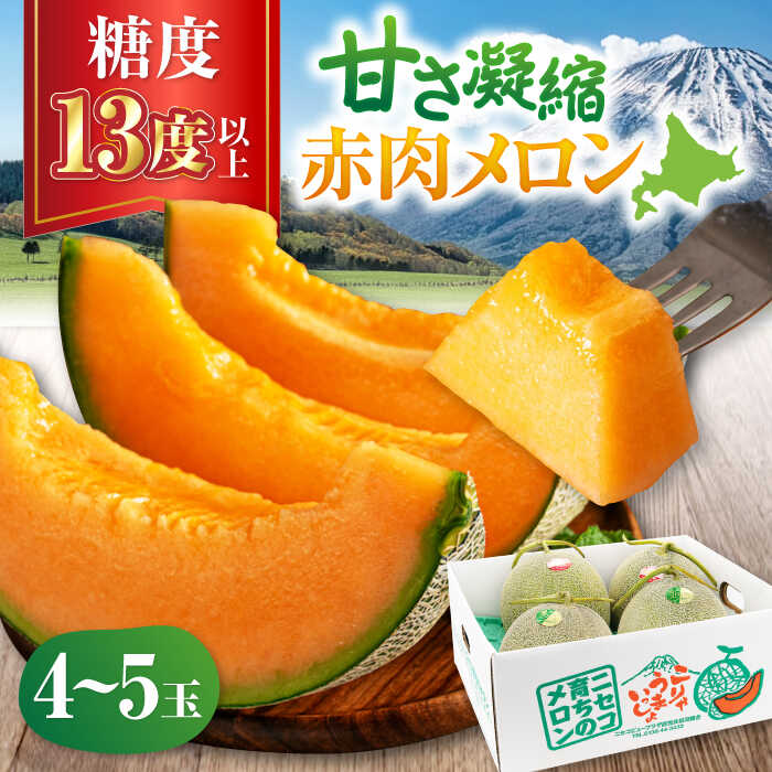 【ふるさと納税】先行予約 数量限定 北海道産 赤肉メロン 4～5玉　《喜茂別町》【ニセコビュープラザ直売会協同組合】 メロン 赤肉 赤肉メロン 青肉 青肉メロン 化粧箱入り 贈答用 フルーツ 果物 赤肉 先行予約 常温 常温配送 北海道 北海道産 [AJAH019] 23000 23000円