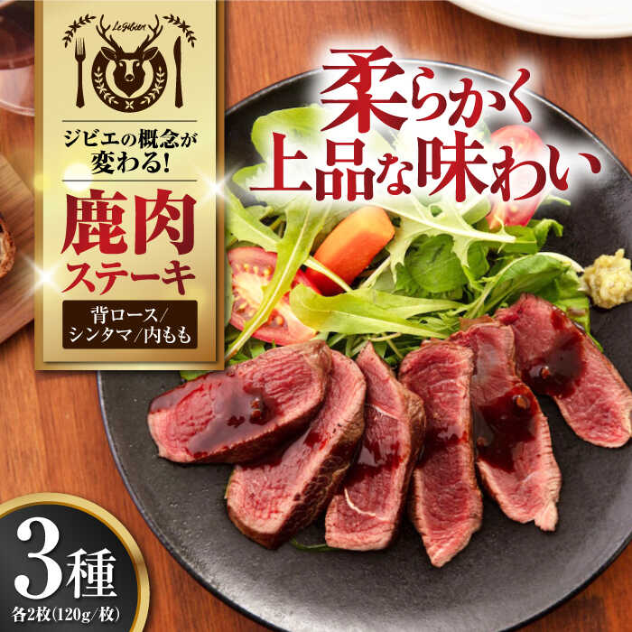 【ふるさと納税】鹿肉 ステーキ3種セット（背ロース120g×2枚・シンタマ120g×2枚・内もも120g×2枚）《喜茂別町》【EBIJIN】 ジビエ 鹿 モモ セット 詰め合わせ ステーキ 赤身 冷凍配送 北海道 [AJAO005] 44000 44000円