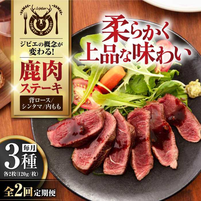 【ふるさと納税】【全2回定期便】鹿肉 ステーキ3種セット（背ロース120g×2枚・シンタマ120g×2枚・内もも120g×2枚）《喜茂別町》【EBIJIN】 ジビエ モモ セット ステーキ 赤身 冷凍配送 定期便 北海道 [AJAO022] 88000 88000円
