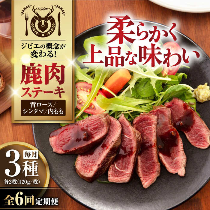 【ふるさと納税】【全6回定期便】鹿肉 ステーキ3種セット（背ロース120g×2枚・シンタマ120g×2枚・内もも120g×2枚）《喜茂別町》【EBIJIN】 ジビエ モモ セット ステーキ 赤身 冷凍配送 定期便 北海道 [AJAO024] 264000 264000円