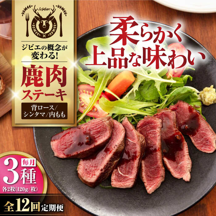 【ふるさと納税】【全12回定期便】鹿肉 ステーキ3種セット（背ロース120g×2枚・シンタマ120g×2枚・内もも120g×2枚）《喜茂別町》【EBIJIN】 ジビエ モモ セット ステーキ 赤身 冷凍配送 定期便 北海道 [AJAO025] 528000 528000円
